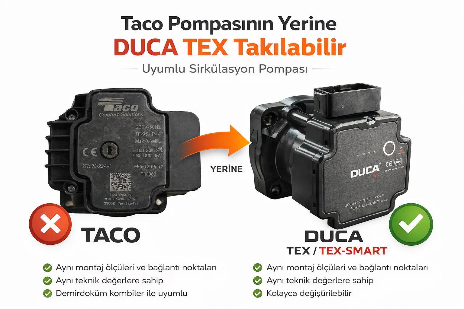 Demirdöküm Vaillant Taco Uyumlu PWM Pompa Motoru TEX-SMART