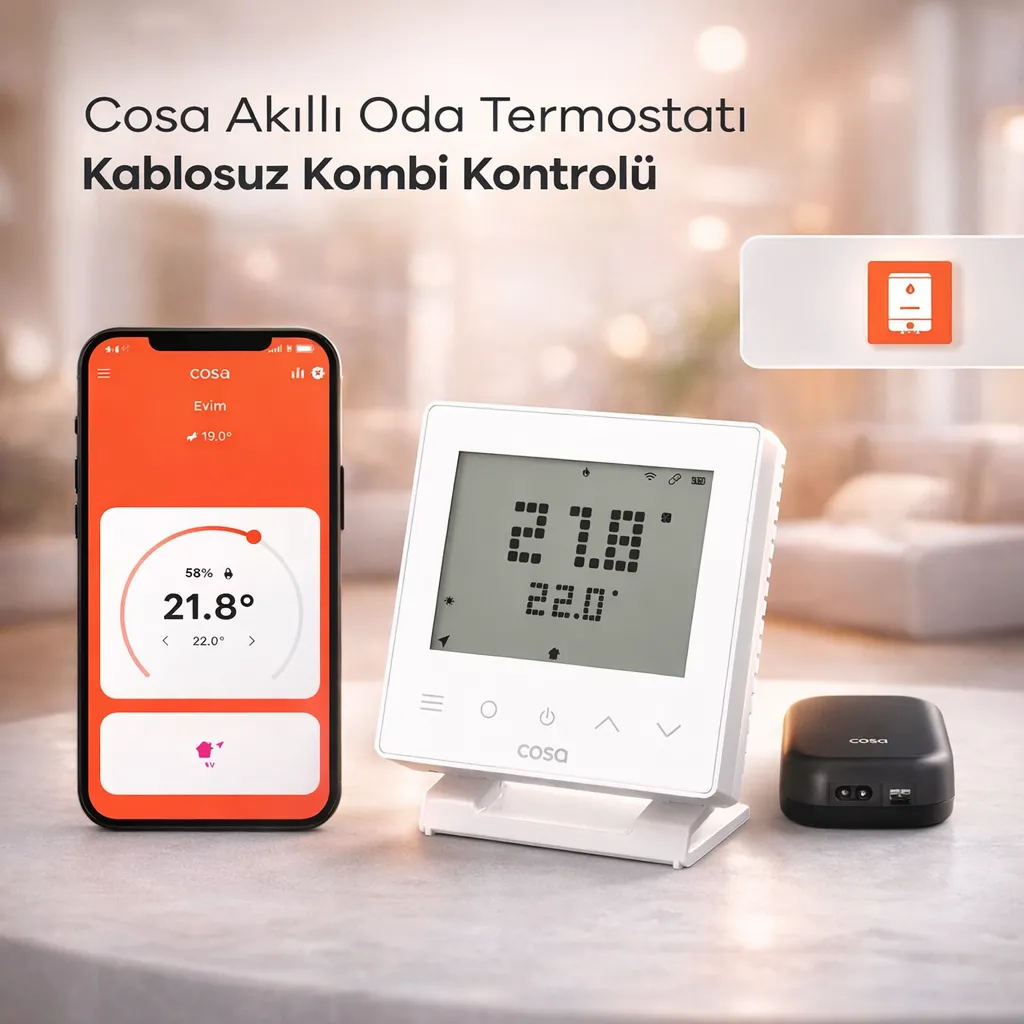 Cosa Akıllı Oda Termostatı Kablosuz Kombi Kontrolü V5 Beyaz